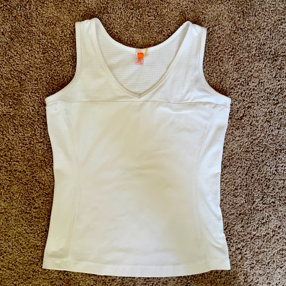 White workout tank with mesh detail by Lucy